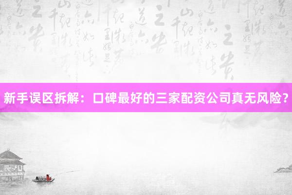 新手误区拆解：口碑最好的三家配资公司真无风险？