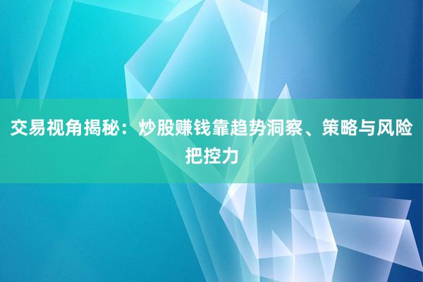交易视角揭秘：炒股赚钱靠趋势洞察、策略与风险把控力