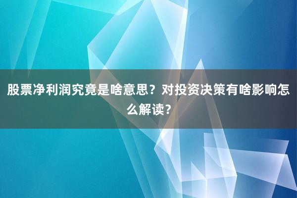 股票净利润究竟是啥意思？对投资决策有啥影响怎么解读？