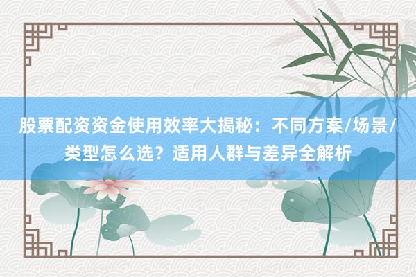 股票配资资金使用效率大揭秘：不同方案/场景/类型怎么选？适用人群与差异全解析