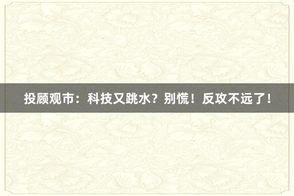 投顾观市：科技又跳水？别慌！反攻不远了！