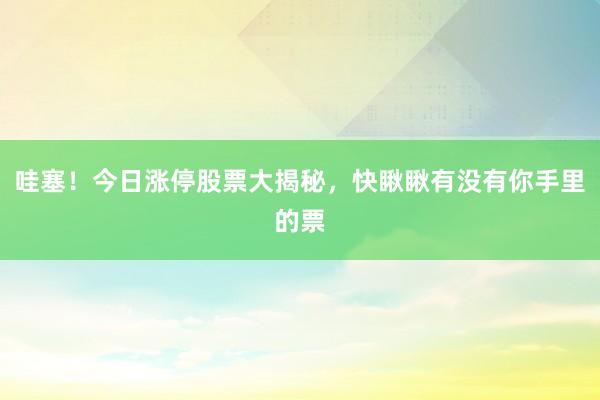 哇塞！今日涨停股票大揭秘，快瞅瞅有没有你手里的票